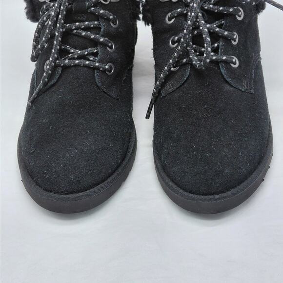 UGG Womens Boots Size 6 Black Suede Shearling Fur Lined Winter Ankle Lace Up New - Picture 7 of 12